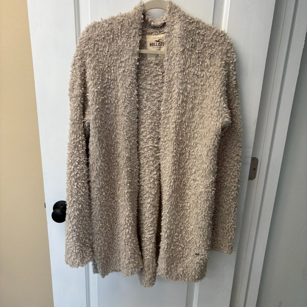 Hollister Beige Cardigan Open Front Y2K Fuzzy